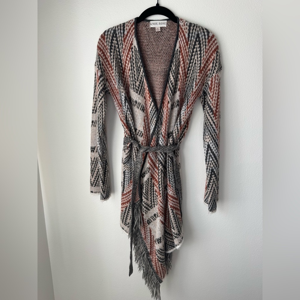 Knox Rose Geometric Knit Cardigan - Black, Brown, Cream